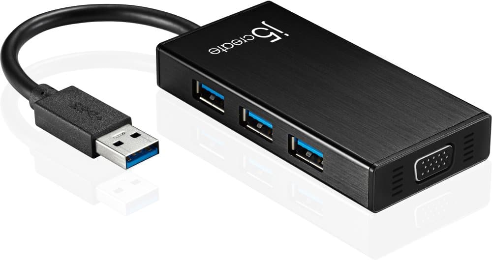j5 create JUH410, USB 3.0 til VGA-adapter med indbygget 3-ports USB-hu