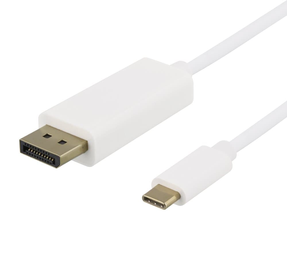 DELTACO USB-C till DisplayPort-kabel, 2m, 4K, 3D, vit