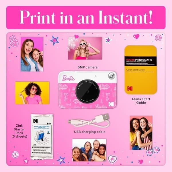 Kamera - Barbie - Kodak Printomatic - 5MP - Rosa - Autofokus