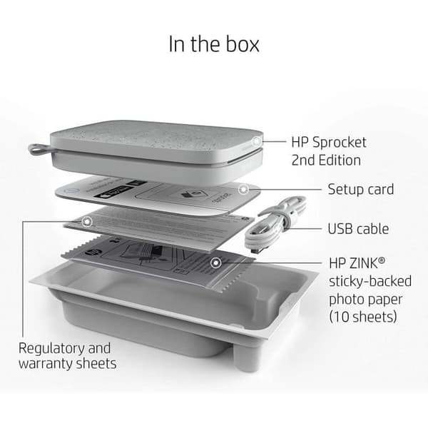 HP Sprocket Printer 200 Instant Printer - 5 x 7,6 cm - Kantlös utskrift - Vit