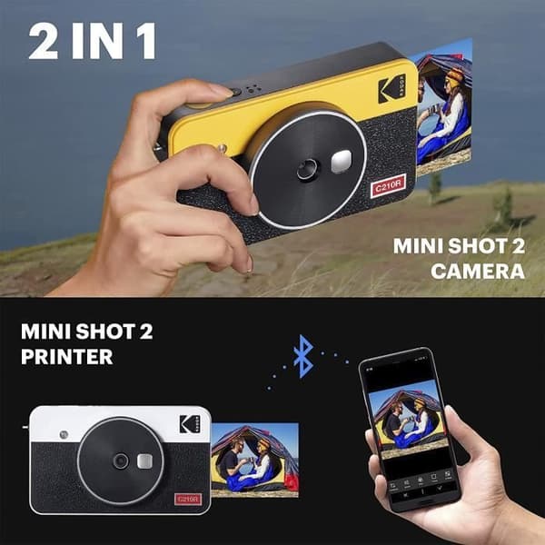 Kodak Mini Shot 2 Retro C210R Vit, Instant Film Camera med trådlös bärbar fotoskrivare, Bluetooth
