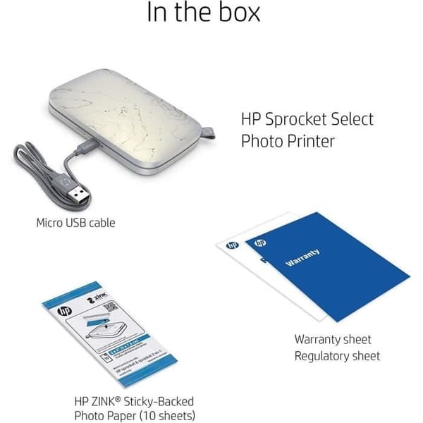HP Sprocket Select Instant Printer - 5,8 x 8,7 cm - Bluetooth 5.0 - Kantlös utskrift - Vit