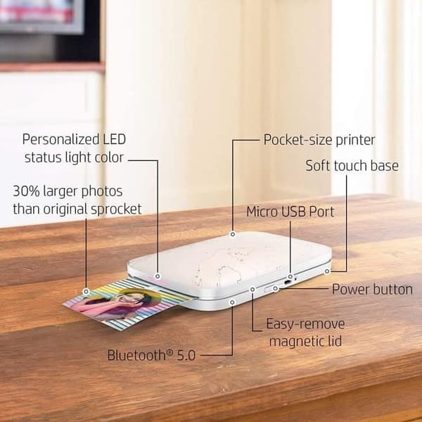HP Sprocket Select Instant Printer - 5,8 x 8,7 cm - Bluetooth 5.0 - Kantlös utskrift - Vit