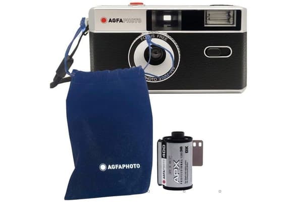 Agfaphoto - AG603000BA - Analog 35 mm kompaktfilmkamera Nero Set: film för bilder i Bianco och Nero + batteri