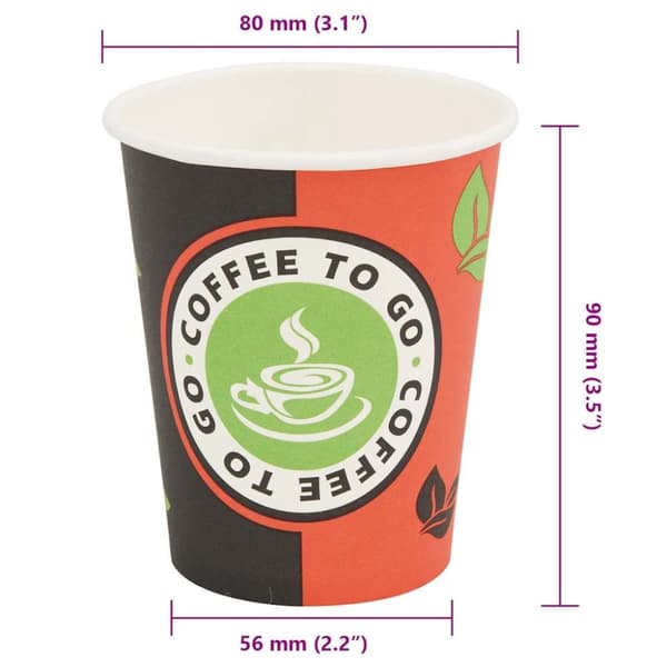 vidaXL Engangs kaffekopper 1000 stk papir 240 ml (8 oz)