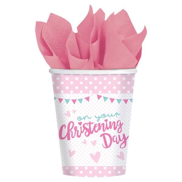 Amscan On Your Christening Day Cups (Pack Of 8) Pink One Size