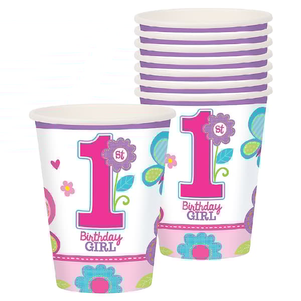 Amscan 1st Birthday Girl Paper Party Cups (Pack Of 8) Pink/Purple One Size