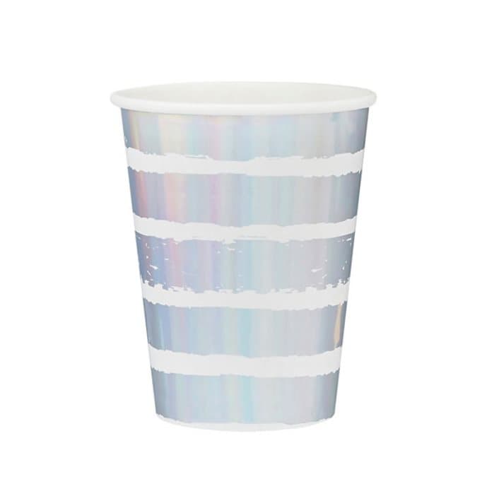 Engångsmugg randig silver, 10-pack