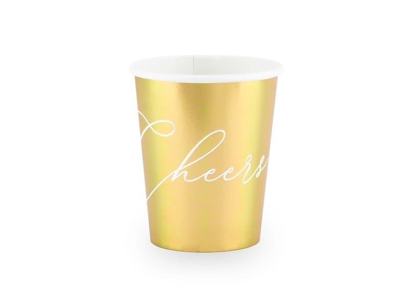 Engångsmugg guld "Cheers!", 6-pack