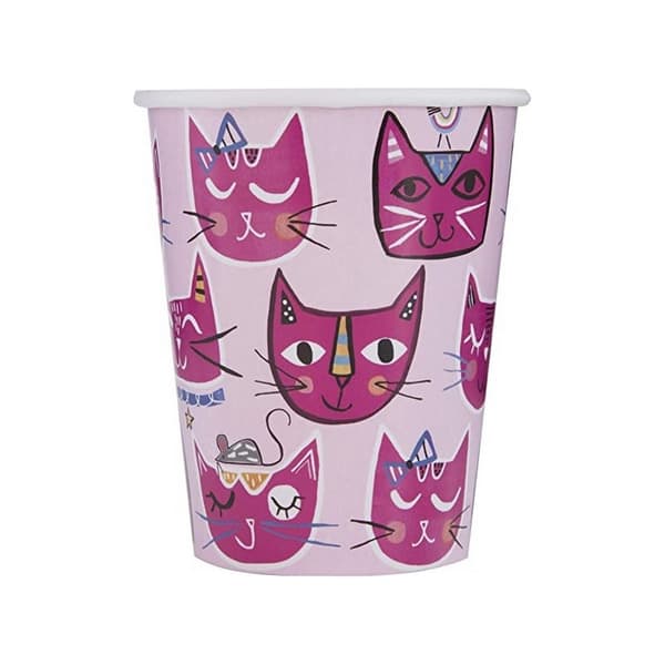 Unique Party Partybæger af papir med kat (pakke med 8) Pink One Size