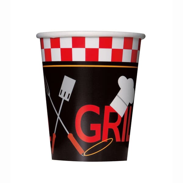 Unique Party Backyard BBQ Paper Disposable Cup (Pack of 8) Black/Red/White One Size