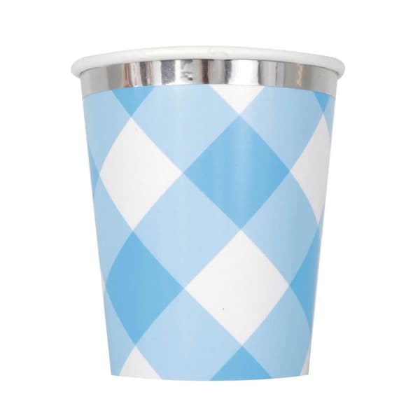 Unique Party Paper Gingham 1st Birthday Party Cup (Pack of 8) Blue/White One Size