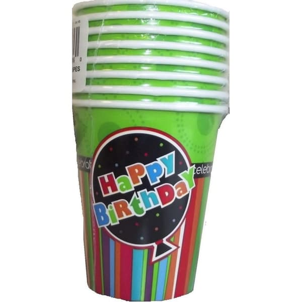 Unique Party Paper Striped Birthday Party Cup (Pack of 8) Multicoloured One Size