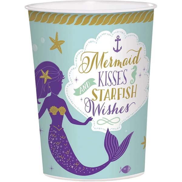 Amscan Mermaid Wishes Plastic Party Cup Green/Purple/White One Size