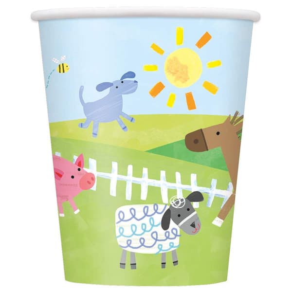 Unique Party Paper Farm Disposable Cup (Pack of 8) Green/Blue/Yellow One Size