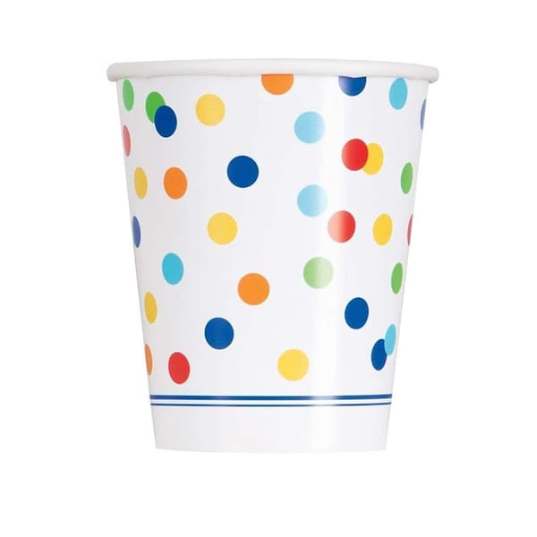 Unique Party Paper Rainbow Dots Disposable Cup (Pack of 8) White/Blue/Red One Size