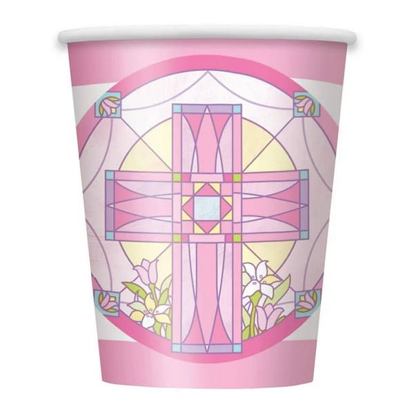 Unique Party Paper Sacred Cross Party Cup (Pack of 8) Pink/White One Size