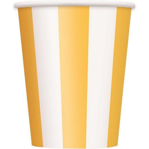 Unique Party Paper Striped Disposable Cup (Pack of 6) Yellow/White One Size