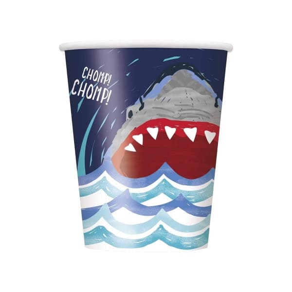 Unique Party Paper Shark Party Cup (Pack of 8) Blue/White One Size