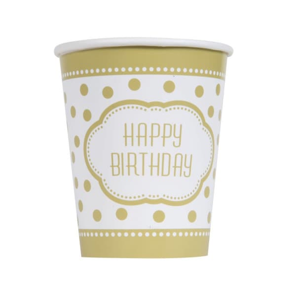 Unique Party Paper Birthday Party Cup (Pack of 8) White/Gold One Size
