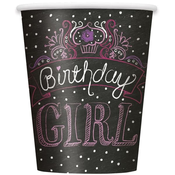 Unique Party Birthday Girl Paper Party Cup (Pack of 8) Black/White/Pink One Size