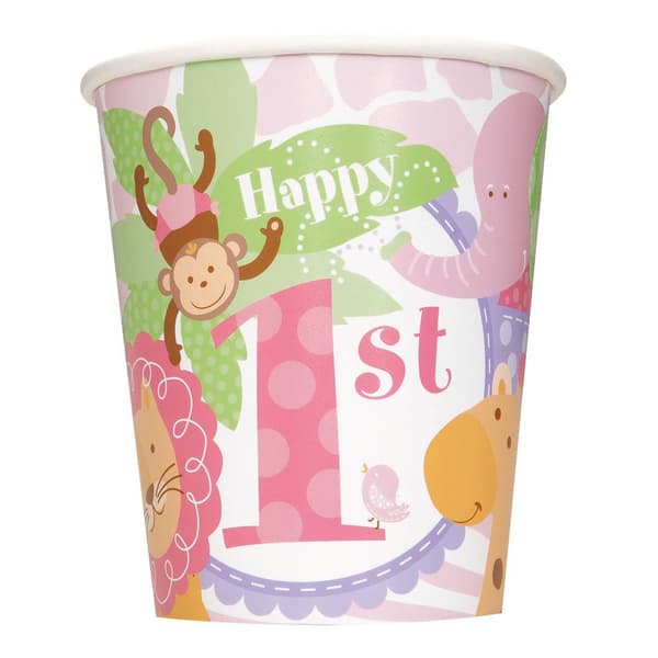 Unique Party Safari 1st Birthday Party Cup (Pack of 8) Pastel/Pink One Size