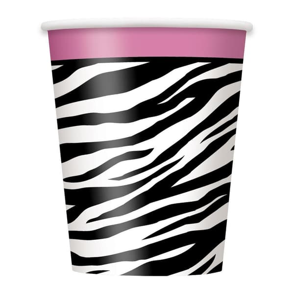 Unique Party Paper Zebra Print Party Cup (Pack of 8) Black/White/Pink One Size