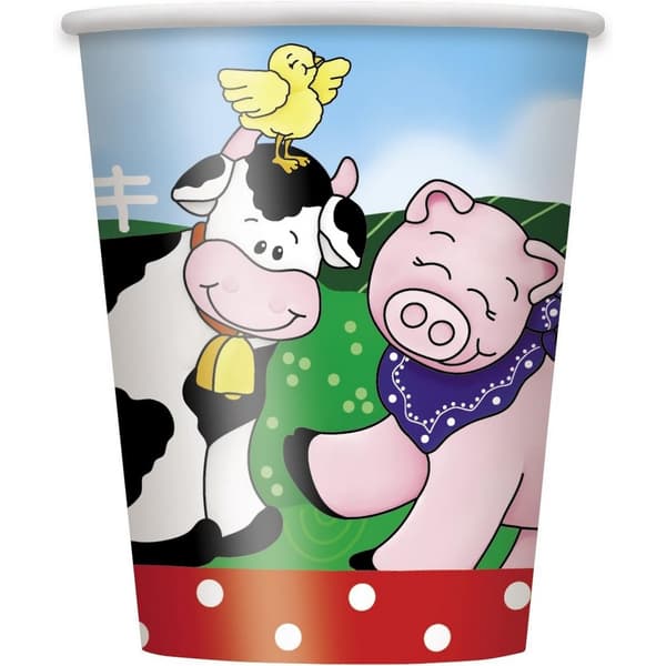 Unique Party Paper Farm Animals Party Cup (Pack of 8) Multicoloured One Size