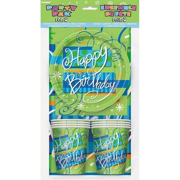 Unique Party Bright Birthday Party Tableware Set Green/Blue/White One Size