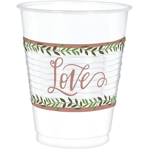 Amscan Love Plastic Leaves Wedding Party Cup (Pack of 25) White/Green/Brown One Size