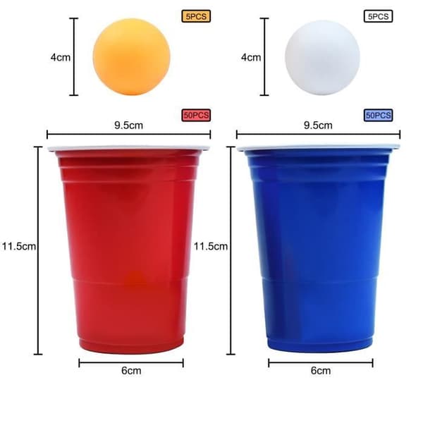 LZQ Beer Pong Cup-set, Beerpong-koppar med bollar, återanvändbara 100 festkoppar och 10 bollar till julfödelsedag