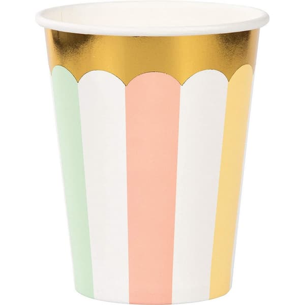 Creative Party Paper Scalloped Party Cup (Pack of 8) Pastel/Gold One Size