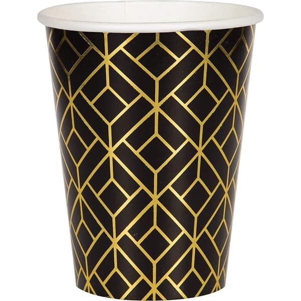 Creative Party Geometrisk engångsmugg i papper (8-pack) Black/Gold/White One Size