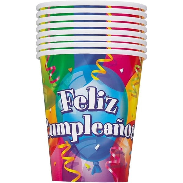 Unique Party Feliz Cumpleanos festmugg (förpackning med 8 st) Multicoloured One Size