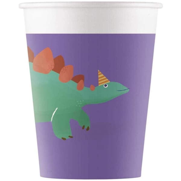 Procos Dinosaur Roar Paper Party Cup (Pack of 8) Purple/White One Size