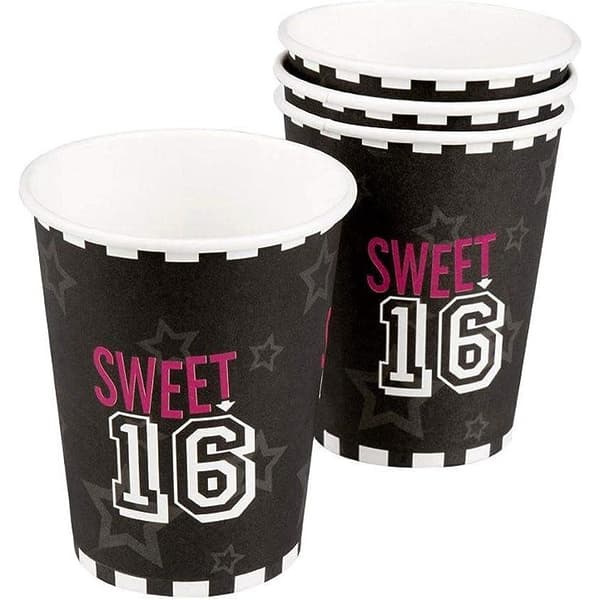 Boland Sweet 16 Disposable Cup (Pack of 6) Black/White One Size