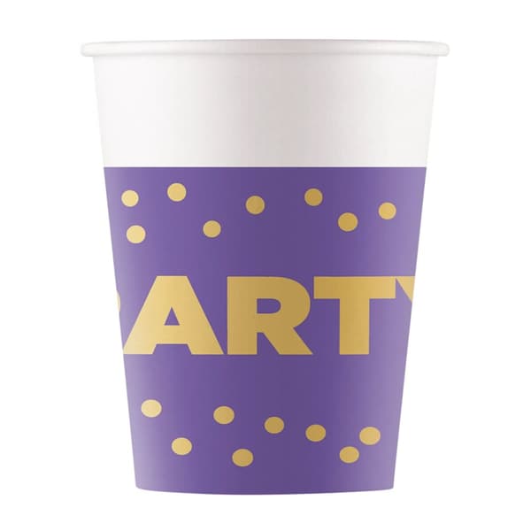 Procos Paper Dotted Party Cup (Pack of 8) Purple/White/Gold One Size