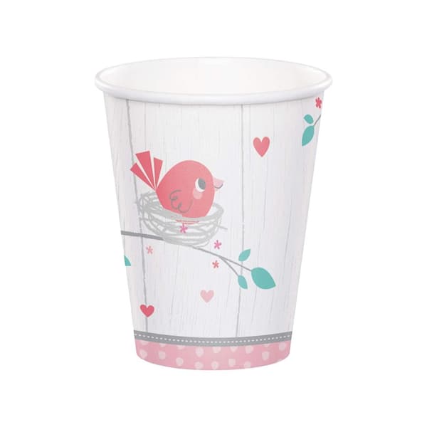 Creative Party Hello Baby Girl Paper Birds Baby Shower Party Cup (Pack of 8) White/Pink/Green One Size