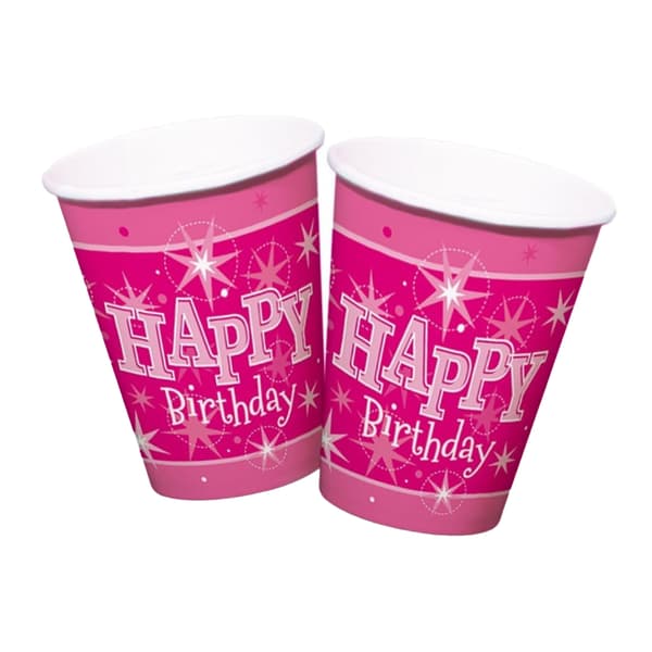 Qualatex Happy Birthday Party Cup (Pack of 8) Pink One Size