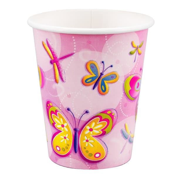 Unique Party Paper Butterfly & Dragonfly Party Cup (Pack of 8) Pink/Yellow/White One Size