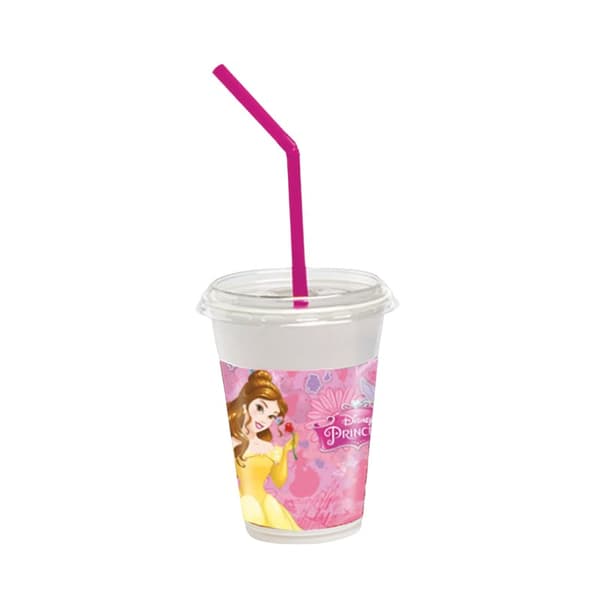 Disney Princess Enchanted Plastic Belle Milkshake Glass (Pack of 12) Pink/Yellow One Size