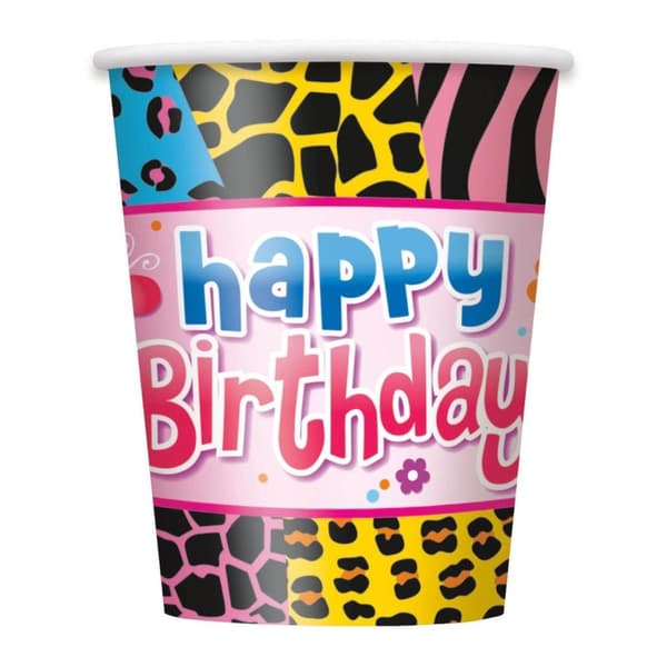 Unique Party Engångsmugg med djurmotiv för grattis på födelsedagen (8-pack) Multicoloured One Size