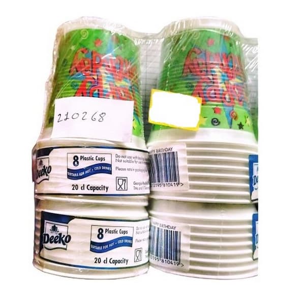 Plastic Happy Birthday 200ml Party Cup (Pack of 8) Green/White/Red One Size