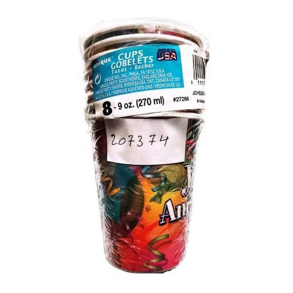 Unique Party Joyeux Anniversaire Party Cup (Pack of 8) Multicoloured One Size