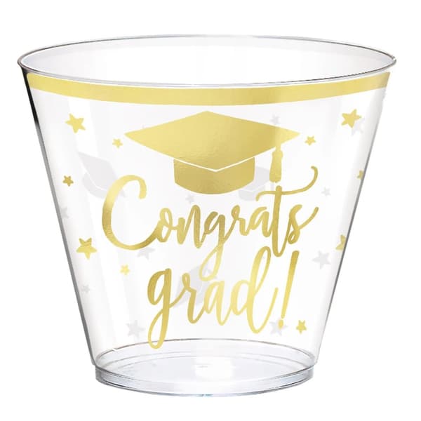 Amscan The Adventure Begins Plastic Graduation Party Cup Clear/Gold One Size