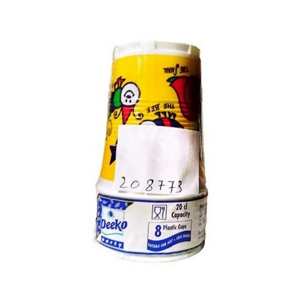 Deeko Plastic 200ml Party Cup (Pack of 8) Yellow One Size