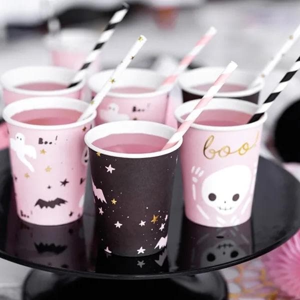 Pappmuggar Boo 6st - Rosa/Svart Halloween - Party Deco