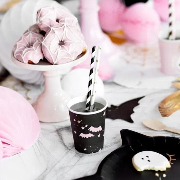 Pappmuggar Boo 6st - Rosa/Svart Halloween - Party Deco