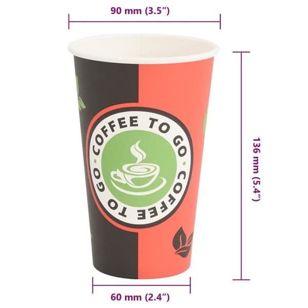 vidaXL Kaffekoppar i papper 1000 st 16oz 400ml röd och svart