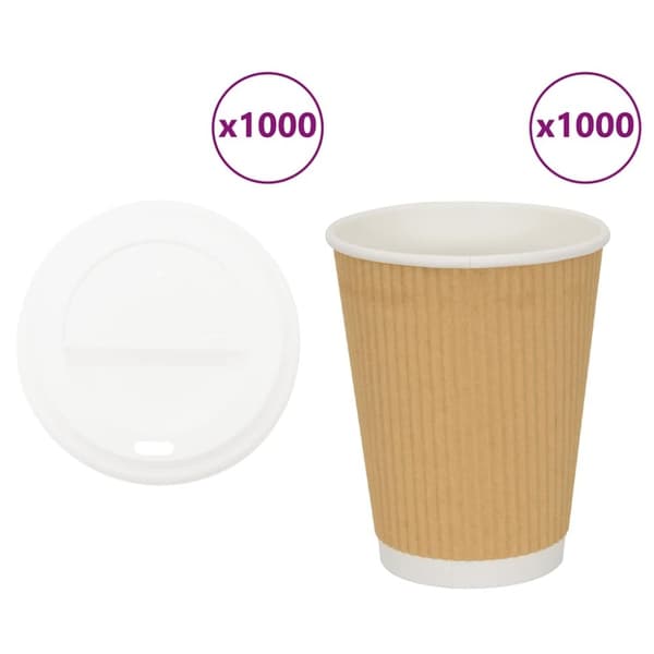 vidaXL kaffekopper af papir med låg 1000 stk. 12oz 300ml